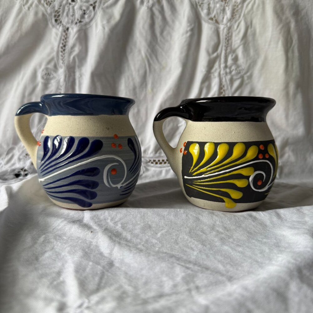 Mexican Folk Art Hand-Painted Pottery Mugs – 12 oz Coffee Cups - Picture 2 of 5